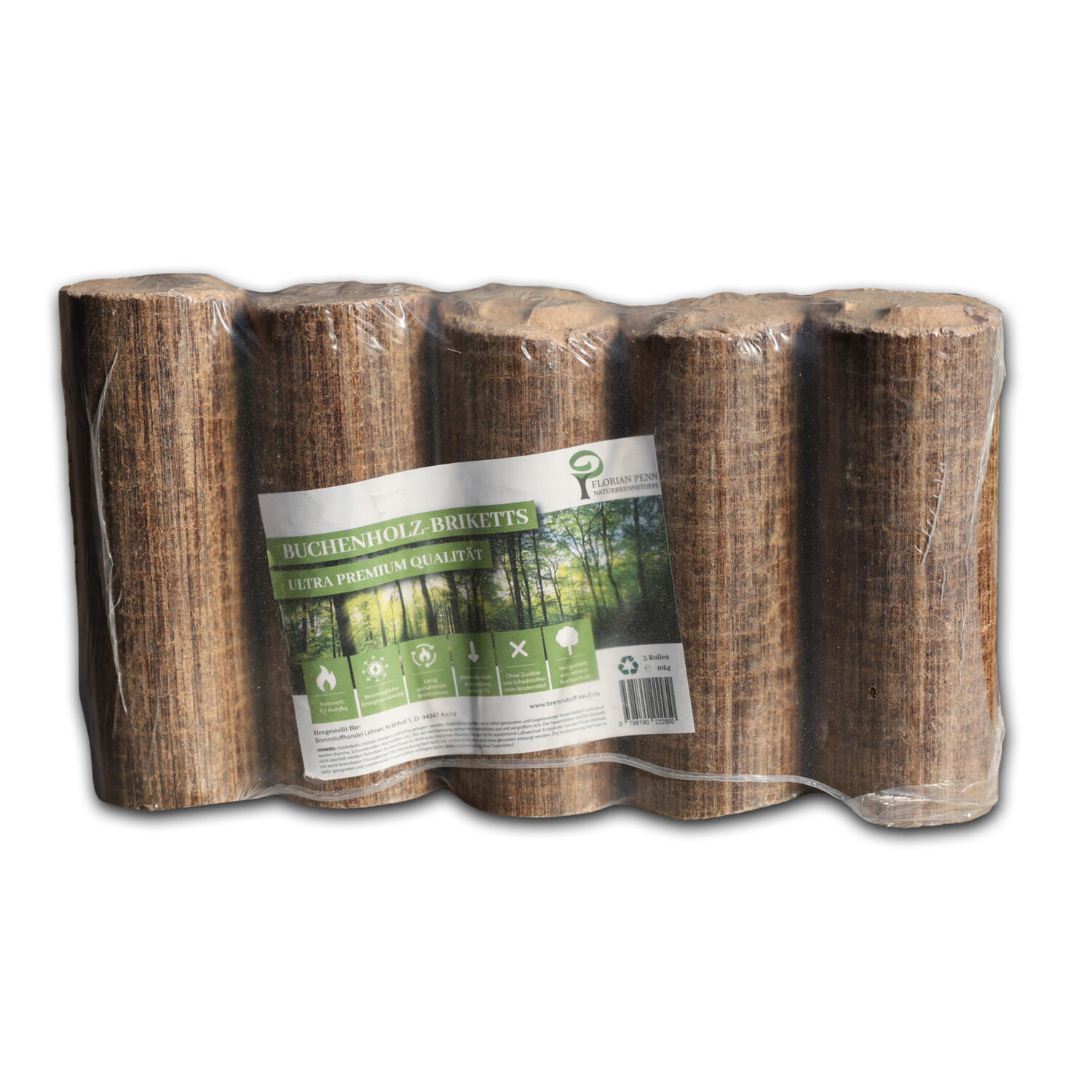 Fichtenbriketts von Penn Naturbrennstoffe Hofkirchen Fichtenbriketts von Penn Naturbrennstoffe Hofkirchen - längere Brenndauer als Brennholz - extrem lange Gluthaltung (bis zu 9 Stunden)